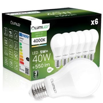 LUMILED 6x LED žarulja E27 A60 5W = 40W 550lm 4000K Neutralna 260° osvjetljenje