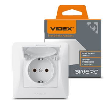 VIDEX Binera tip F jednostruka 16A bijela ugradbena schuko utičnica s poklopcem