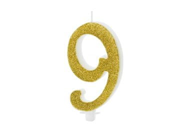 PartyDeco Rođendanska svijeća BROJ 9 ZLATNA 10 cm