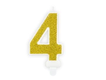 PartyDeco Rođendanska svijeća BROJ 4 ZLATNA 7 cm