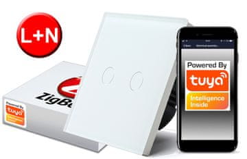 RTX ZigBee TUYA dodirni prekidač 2-kružni bijeli # L+N