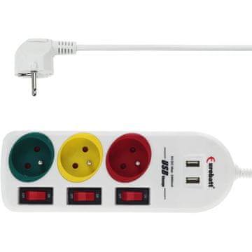 Produžna traka, prekidači 1,5 m USB 5 utičnica, bijela