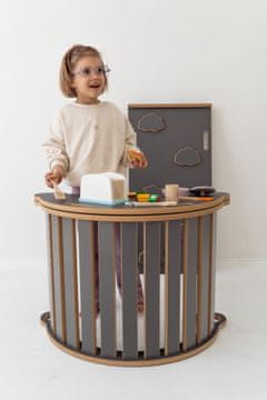 3u1 Montessori ljuljačka L + tobogan CLOUDS + ploča za stol - siva