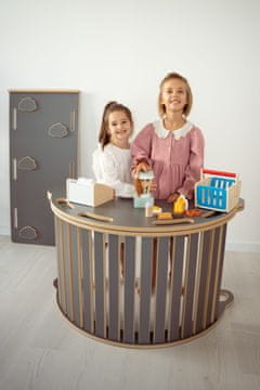 PTI 3u1 Montessori ljuljačka XXL + tobogan CLOUDS + ploča za stol - siva