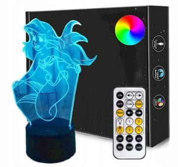 DZ 3D LED NOĆNA LAMPA ARIEL SIRENA USB + DALJINSKI UPRAVLJAČ