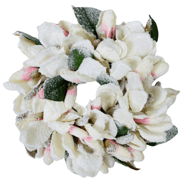 IN Vijenac prekriven snijegom s magnolijama - Vijenac za vrata boje puderaste ružičaste boje 32 cm