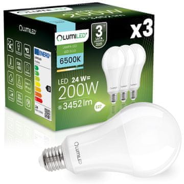 LUMILED 3x LED žarulja E27 A95 24W = 200W 3452lm 6500K hladno svjetlo 260°
