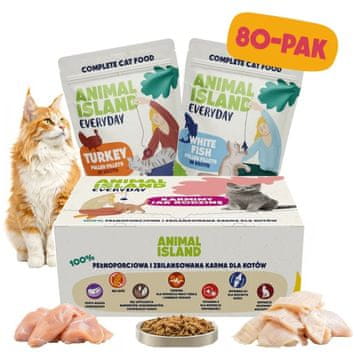ANIMAL ISLAND mokra hrana za mačke s puretinom i bijelom ribom 80x85g