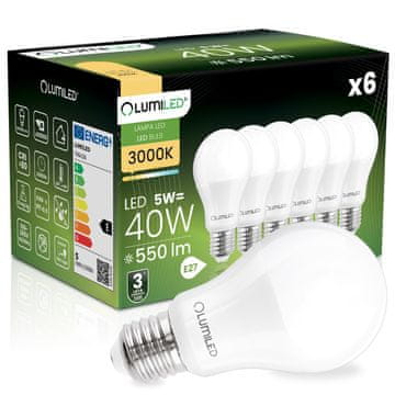 LUMILED 6x LED žarulja E27 A60 5W = 40W 550lm 3000K Topla svjetlost 260°