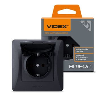 VIDEX Binera tip F jednostruka 16A crna ugradbena schuko utičnica s poklopcem