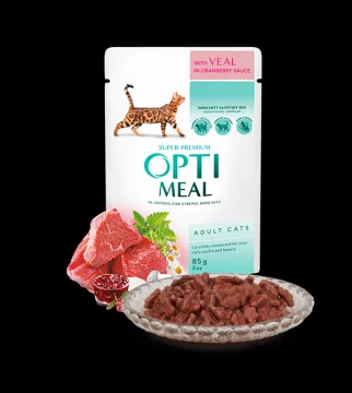 OptiMeal Mokra hrana za mačke s teletinom u umaku od brusnica 85 g