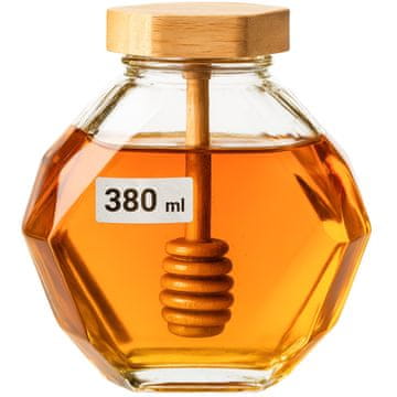 Staklena posuda za med 380 ml s bambusovim poklopcem [Diamond]