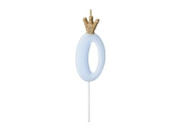 PartyDeco Rođendanska svijeća BROJ 0 Svijetlo PLAVA 9,5 cm