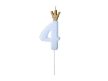 PartyDeco Rođendanska svijeća BROJ 4 Svijetloplava 9,5 cm