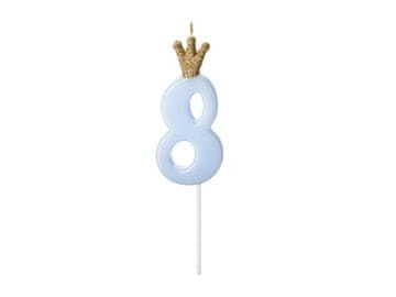 PartyDeco Rođendanska svijeća BROJ 8 Svijetlo PLAVA 9,5 cm