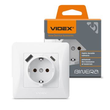 VIDEX Binera jednostruka schuko utičnica tip F bijela USB-A + USB-C