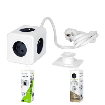 LED LINE AURA line CUBE produžni kabel, 5 utičnica, kabel od 1,5 m, 16 A, nosač za montažu