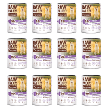VetExpert Raw Paleo konzerva za odrasle s patkom i veprom 12 x 400 g