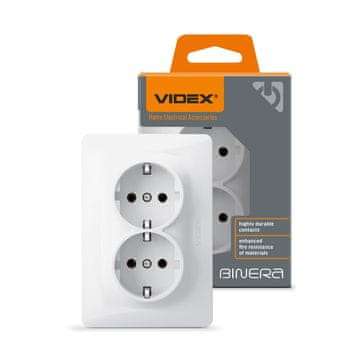 VIDEX Binera tip F dvostruka 16A bijela ugradbena schuko utičnica