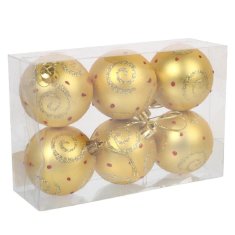 Set od 6 plastičnih kuglica s dekorom, 6 cm, zlatne