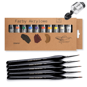Akrilne boje x10 22ml i profesionalni slikarski kistovi x5 set