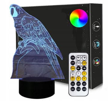 DZ 3D LED noćna lampa PARROT USB + DALJINSKI UPRAVLJAČ