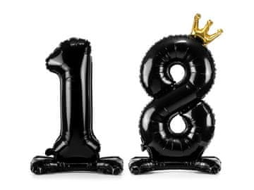 PartyDeco stojeći folijski balon CRNI 84 cm BROJ 18