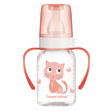 Canpol Bočica od 120 ml s ručkama, bez BPA, ružičasta maca, 3m+