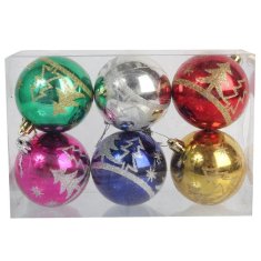 Set od 6 plastičnih kuglica s dekorom, 8 cm, šarene