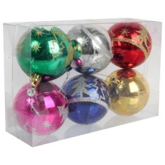 Set od 6 plastičnih kuglica s dekorom, 8 cm, šarene