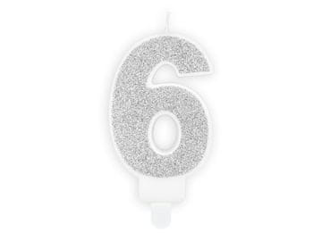 PartyDeco Rođendanska svijeća BROJ 6 SREBRNA 7 cm