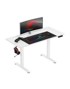 Huzaro Hero 8.2 White gaming stol, 136 x 67 cm, ploča s završnom obradom od karbona, sustav za organizaciju kabela, polica za monitor