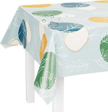 Nikcorp Vodootporni stolnjak od cerade 240x140 cm, perivi vinilni stolnjak za stol, motiv plavi krugovi i paprati, zaštita za blagovaonski i vrtni stol, otporan na mrlje, mekana podloga, za unutarnju i