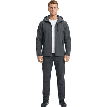 Nikcorp Muška softshell jakna tamnosiva XL, vodootporna 10000 mm i vjetrootporna, s fleece podstavom, 5 džepova, podesiva kapuljača i manžete, za trekking, biciklizam i svakodnevnu upotrebu, prozračna 5000