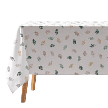 Nikcorp Pravokutni pamučni stolnjak 140x240 cm Bijeli s uzorkom listova, vodootporan i otporan na mrlje, 80% pamuk 20% poliester, Oeko-Tex 100 certifikat, španjolski dizajn, uključena višekratna torba za