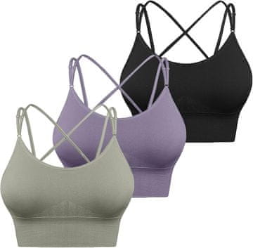 Nikcorp Ženski sportski grudnjak bešavni set 3 komada, push-up bustier s podesivim naramenicama i crossback dizajnom, prozračni materijal za jogu, trčanje i fitness, veličina L, uklonjivi mekani jastučići