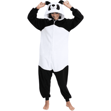 Nikcorp Ženska pidžama kombinezon Kigurumi Panda XL, mekani onesie kostim za maskenbal i kućnu udobnost, 100% poliester, bijelo-crni životinjski kostim za karneval, Noć vještica i opuštanje kod kuće