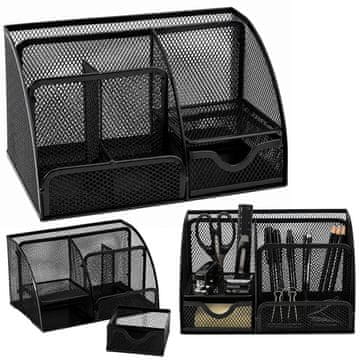 slomart Metalni organizator za radni stol, crni, s pretincima