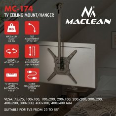 slomart Maclean MC-174 stropni nosač za TV 37-70 inča, do 50 kg