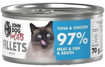 John Dog za mačke | Fileti za mačke | Pakiranje od 70 g - Odrasli | Tuna i piletina 70 g