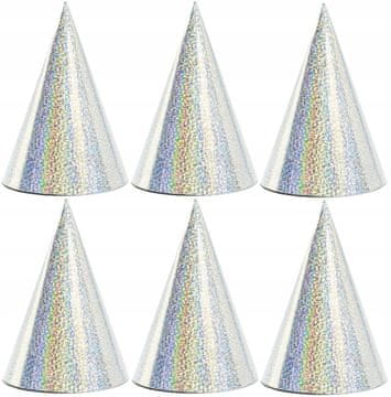 PartyDeco Holografske kapice, srebrne, 10 cm, 6 kom. 1 pak.
