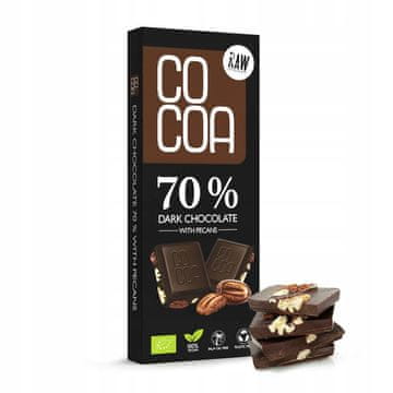 Cocoa+ TAMNA ČOKOLADA 70% S ORGANSKIM PEKAN ORAŠČIĆIMA 40 g - KAKAO
