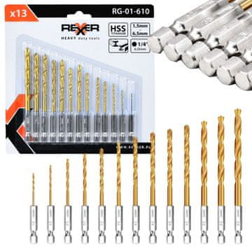 REX HSS-TiN SET SVRDILA 1,5-6,5 MM 13 DIJELOVA ŠESTERNATO 1/4"