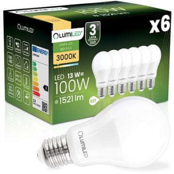 LUMILED 6x LED žarulja E27 A60 13W = 100W 1521lm 3000K Topla svjetlost 260°