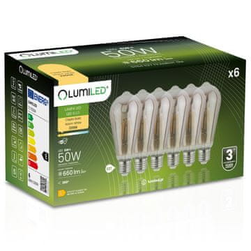 LUMILED 6x LED žarulja E27 Edison ST64 6W = 50W 660lm 2200K Topla 360° Dimljena Lumiled Filament