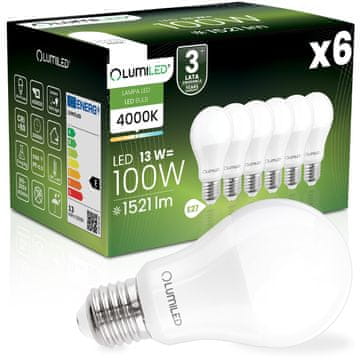 LUMILED 6x LED žarulja E27 A60 13W = 100W 1521lm 4000K Neutralna 260° osvjetljenje