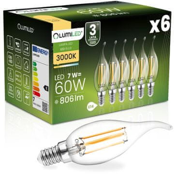 LUMILED 6x LED žarulja E14 svijeća BA35 7W = 60W 806lm 3000K Topla 360° Lumiled filament