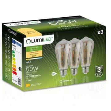 LUMILED Set od 3x LED Edison žarulje E27 ST64 6W = 50W 420lm 2200K Topla 360° žarulja s niti Lumilated Smokey