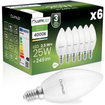 LUMILED 6x LED žarulja E14 svijeća B35 2,5 W = 25 W 249 lm 4000 K neutralna 180° osvjetljenje