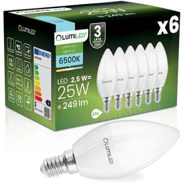 LUMILED 6x LED žarulja E14 svijeća B35 2,5 W = 25 W 249 lm 6500 K hladno osvjetljenje 180°